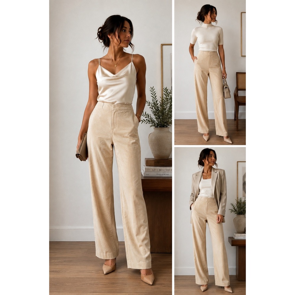 Dana Buchman Beige Wide-Leg Trousers